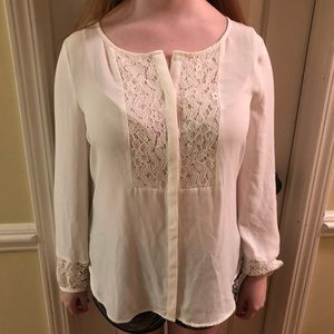White Lace Blouse w/ Hidden Buttons